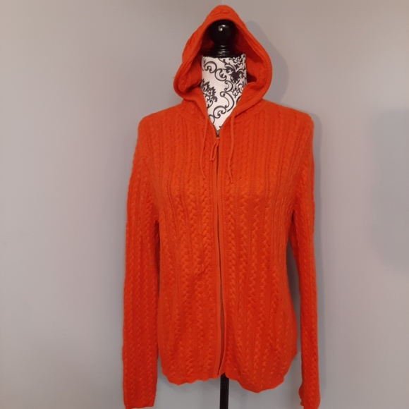 Ellen Tracy Sweaters - Ellen Tracy Silk/ Cashmere  Orange Zip Sweater